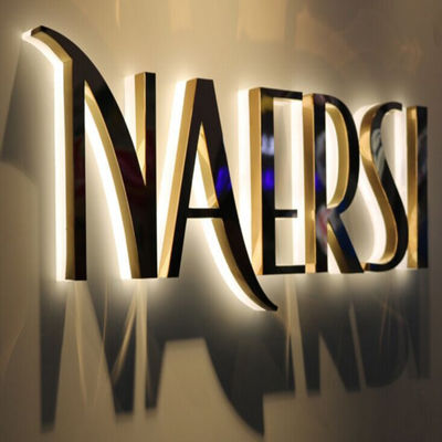 Gold Mirror Business Logo Signage Oświetlone tablice sklepowe ze stali nierdzewnej