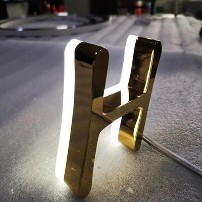 Gold Mirror Business Logo Signage Oświetlone tablice sklepowe ze stali nierdzewnej