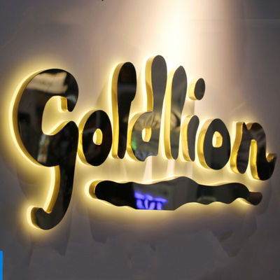 Gold Mirror Business Logo Signage Oświetlone tablice sklepowe ze stali nierdzewnej